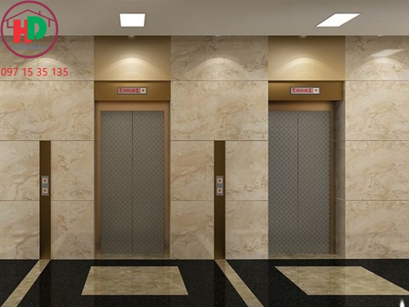 Vách thang máy ốp giả đá sang trọng