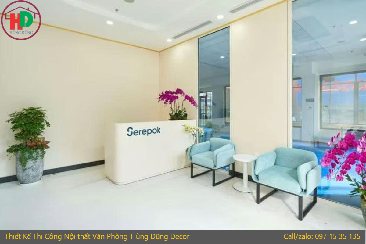 Thi công khu vực lễ tân văn phòng cao cấp sang trọng